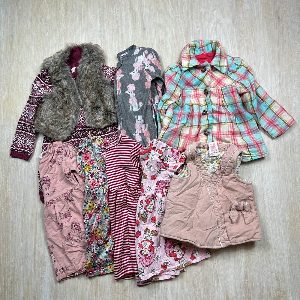 9 Piece Bundle Lot Girls Winter Dress Coat Vest Pajama Floral Cottagecore 2T